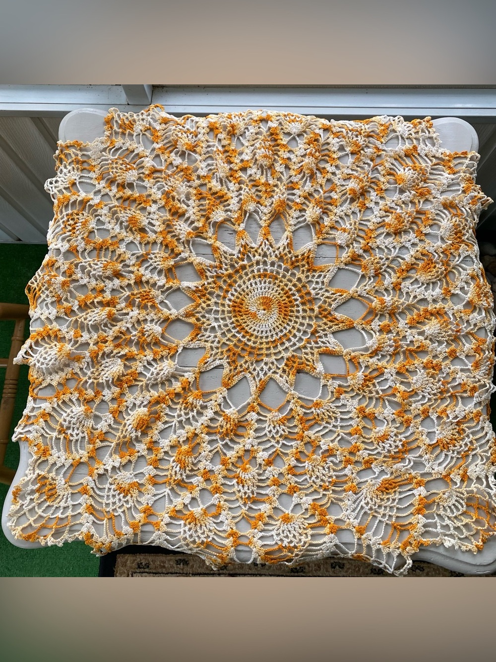 Vintage Handmade Crocheted Doily in Cream and Yellow